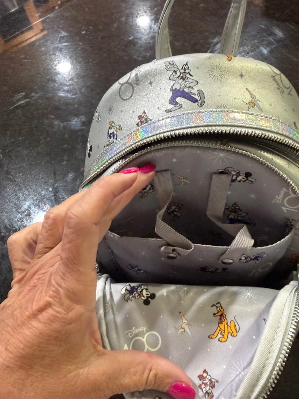 Loungefly Silver Disney 100 Mini Backpack with Character Print